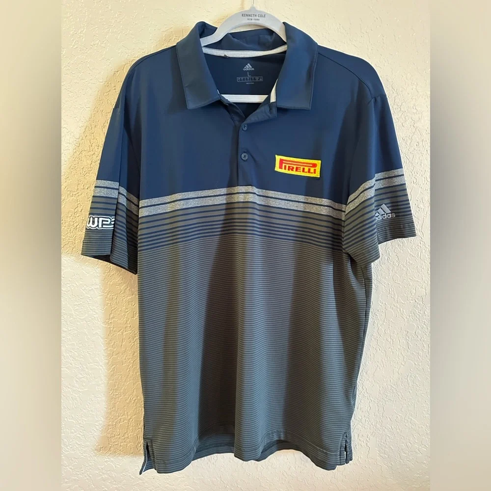 Adidas‎ Pirelli Tires Golf Polo Shirt Large Blue And Gray